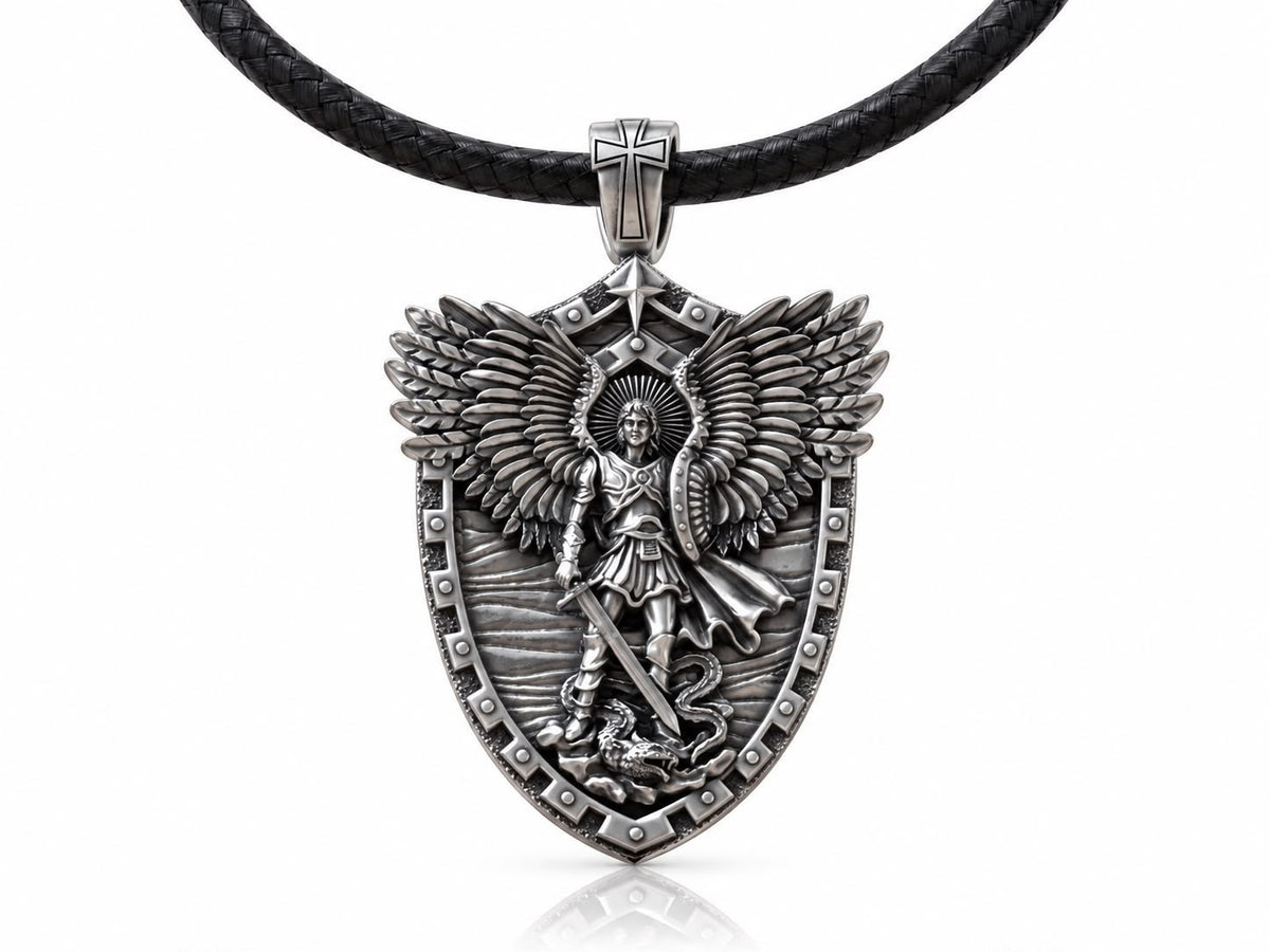 Saint Michael Shield Pendant – Sterling Silver