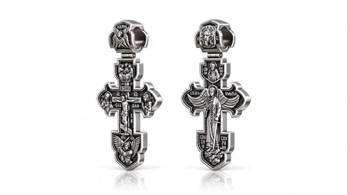 Orthodox Guardian Angel Cross Pendant – Sterling Silver