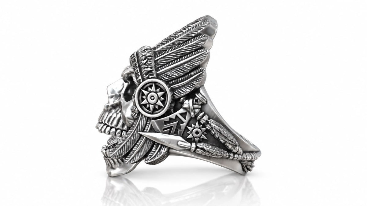 War Chief Skull Headdress Ring – Sterling Silver