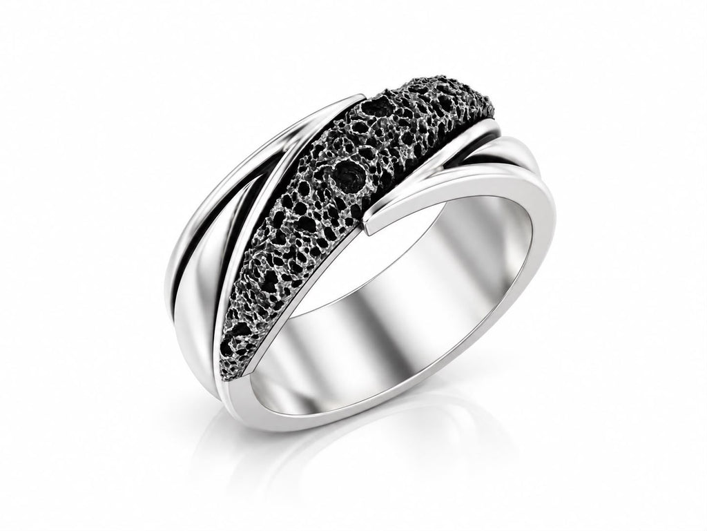 Volcanic Lava Rock Band Ring – Sterling Silver