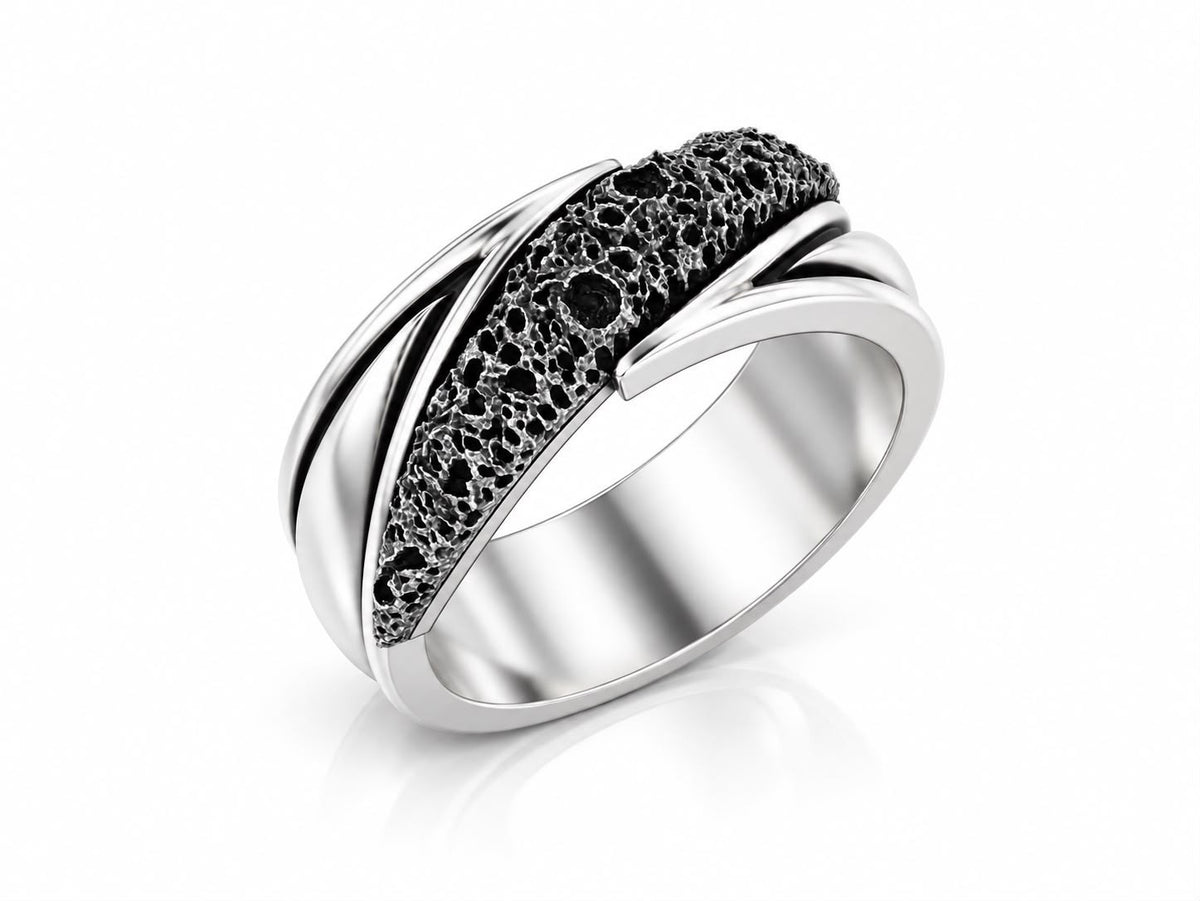 Volcanic Lava Rock Band Ring – Sterling Silver