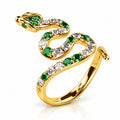 Coiled Snake Ring with Emerald Green and White CZ – Solid 14K or 18K Gold
