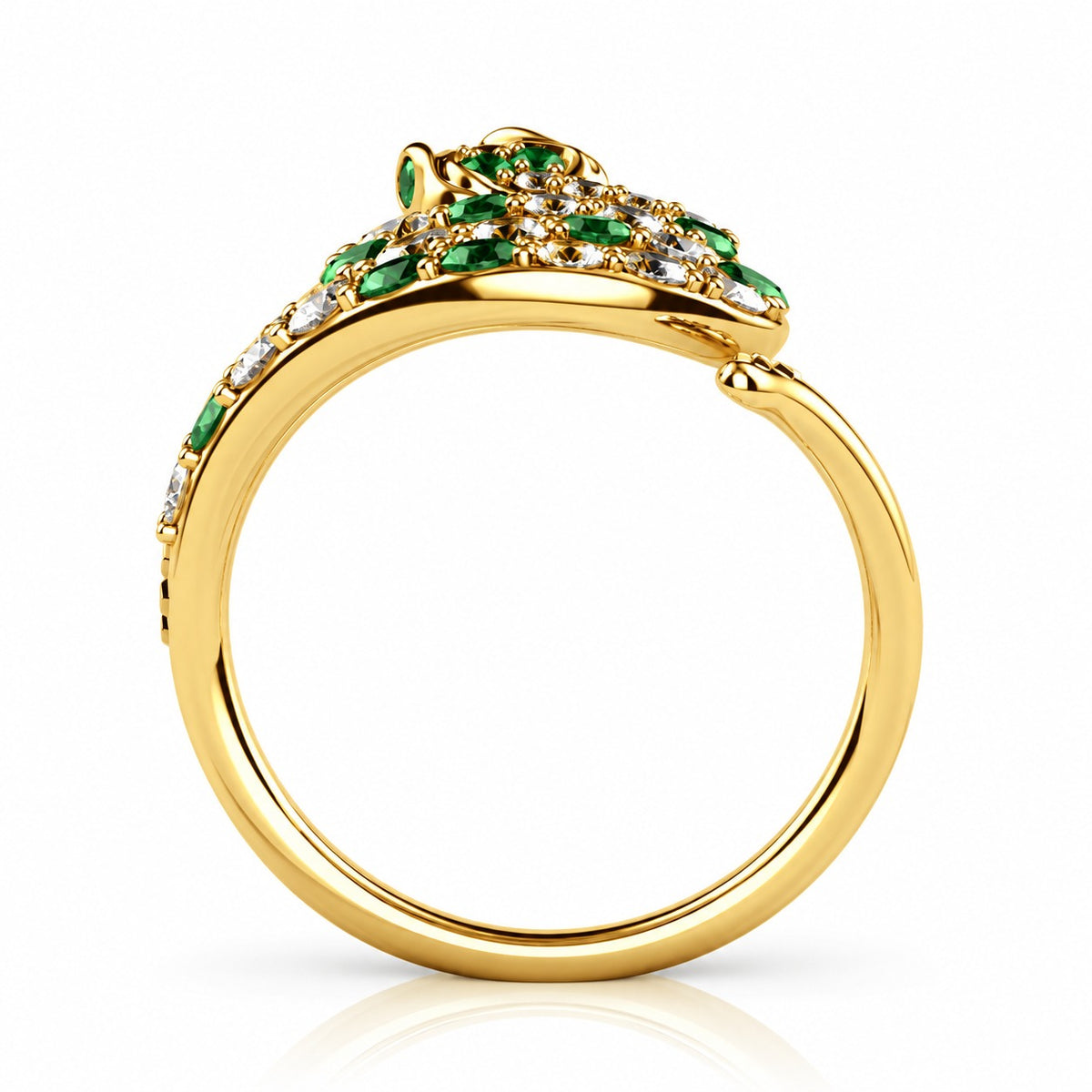 Coiled Snake Ring with Emerald Green and White CZ – Solid 14K or 18K Gold