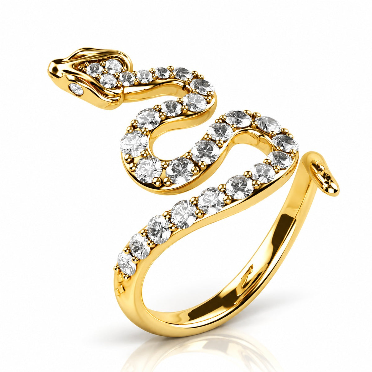 Coiled Snake Ring with Emerald Green and White CZ – Solid 14K or 18K Gold
