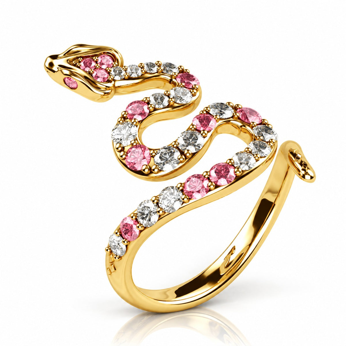 Coiled Snake Ring with Emerald Green and White CZ – Solid 14K or 18K Gold