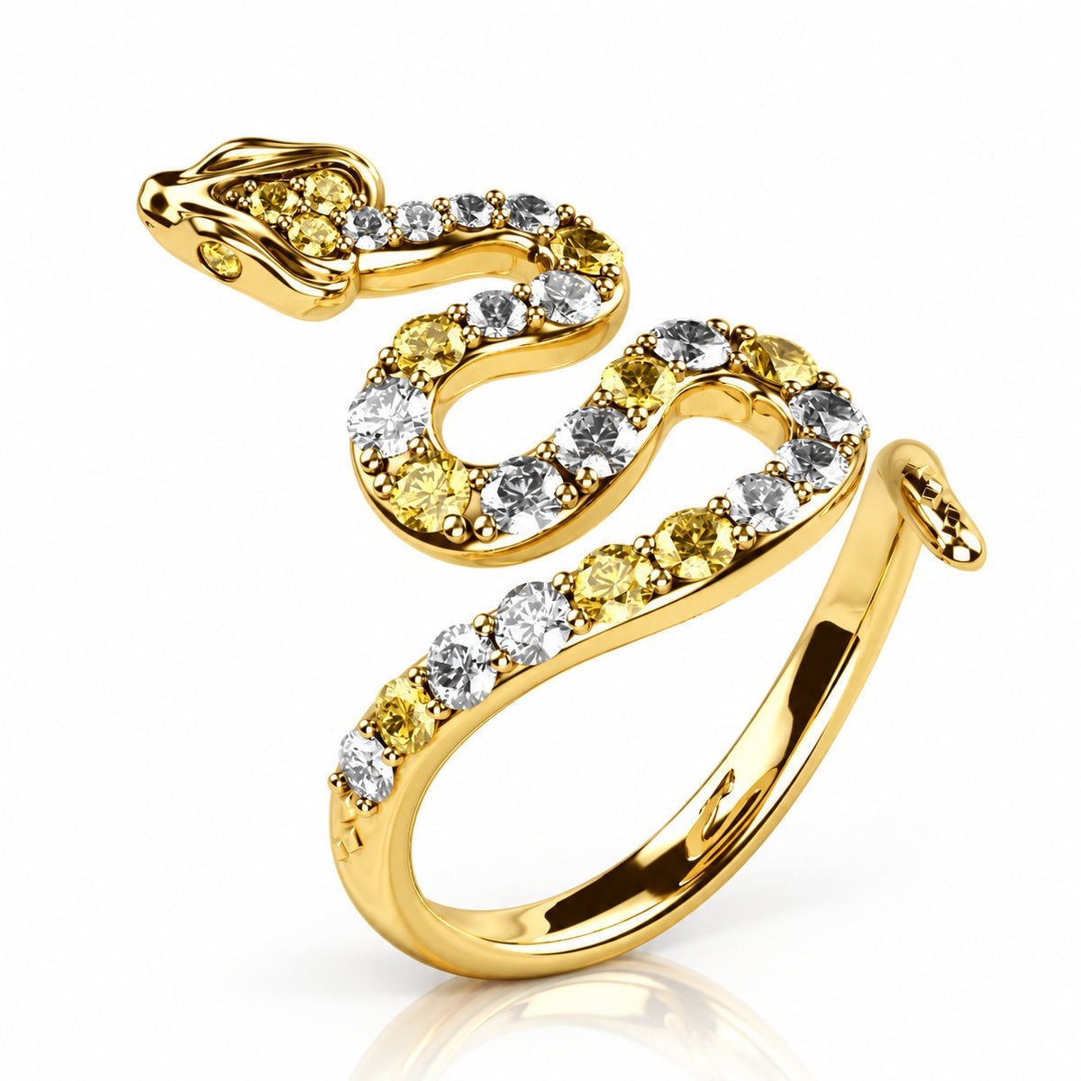 Coiled Snake Ring with Emerald Green and White CZ – Solid 14K or 18K Gold
