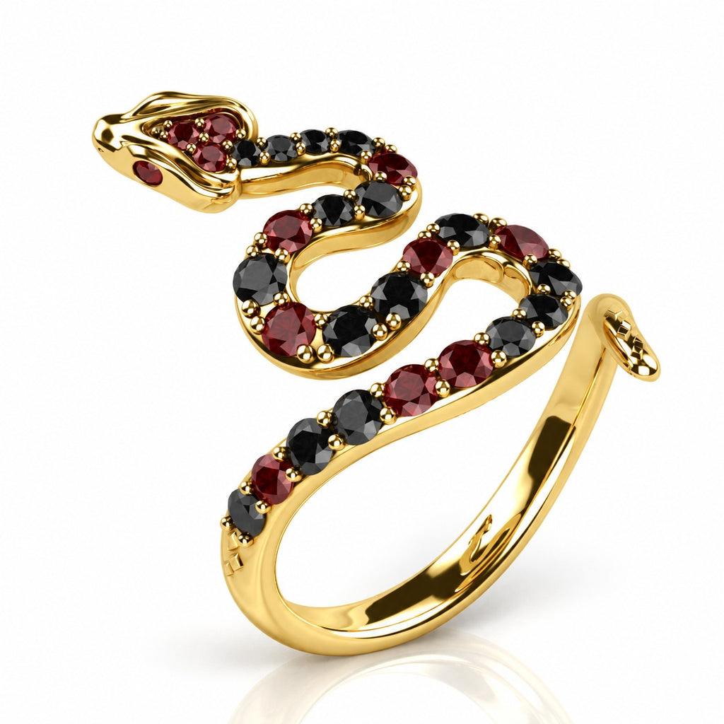 Coiled Snake Ring with Emerald Green and White CZ – Solid 14K or 18K Gold